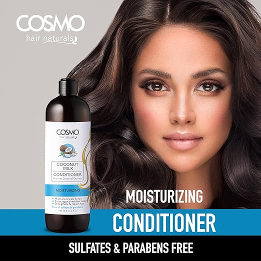 COSMO Hair Naturals Coconut Milk Shampoo & Conditioner Set – Moisturizing & Nourishing, 480ml Each