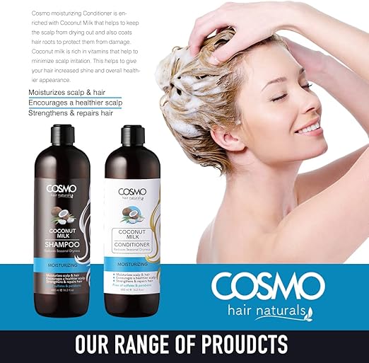 COSMO Hair Naturals Coconut Milk Shampoo & Conditioner Set – Moisturizing & Nourishing, 480ml Each