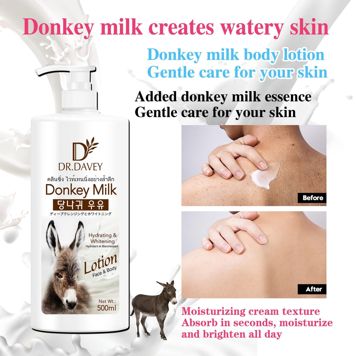 Dr. Davey Donkey Milk Lotion – Hydrating & Whitening Face & Body (500ml)