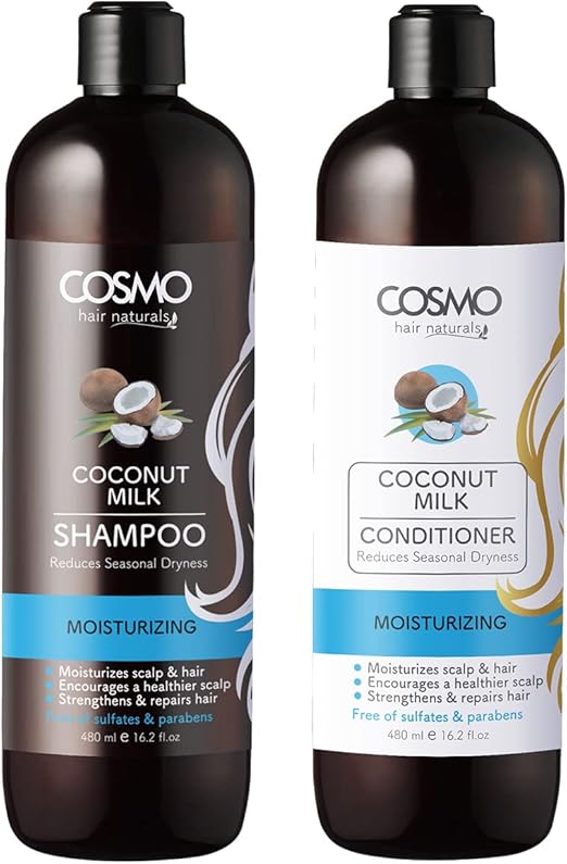 COSMO Hair Naturals Coconut Milk Shampoo & Conditioner Set – Moisturizing & Nourishing, 480ml Each