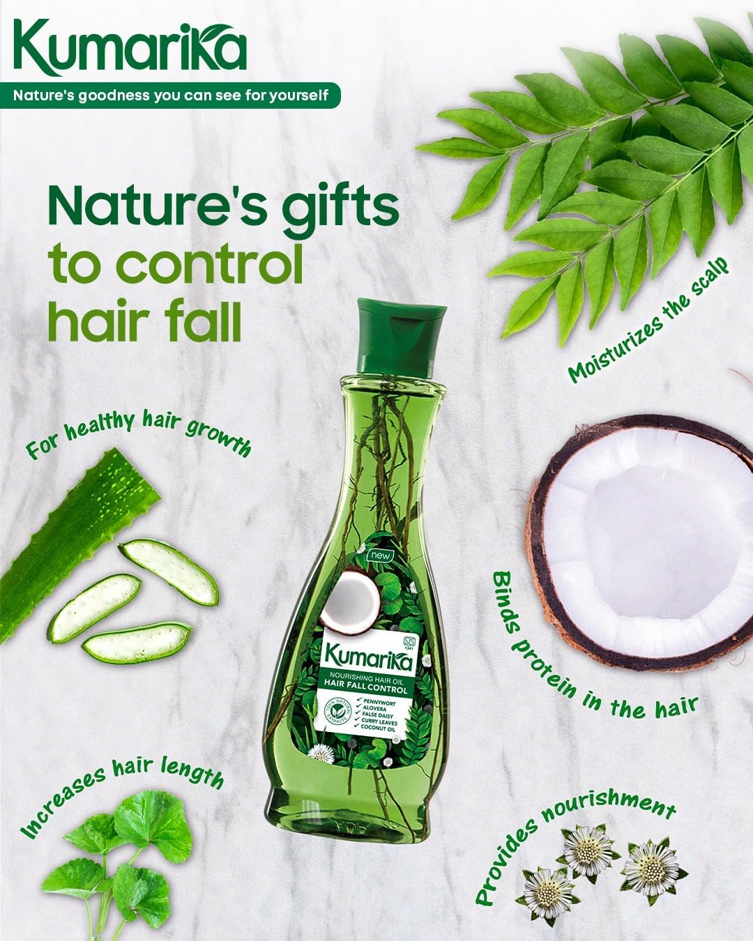 Kumarika 100% Natural Mix Ayurveda Herbal Hair Oil For All Hair Types 200ML (Hair Fall Control)