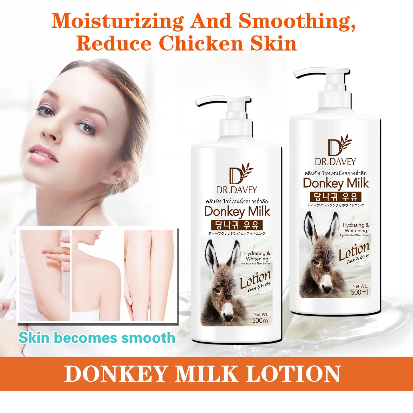 Dr. Davey Donkey Milk Lotion – Hydrating & Whitening Face & Body (500ml)