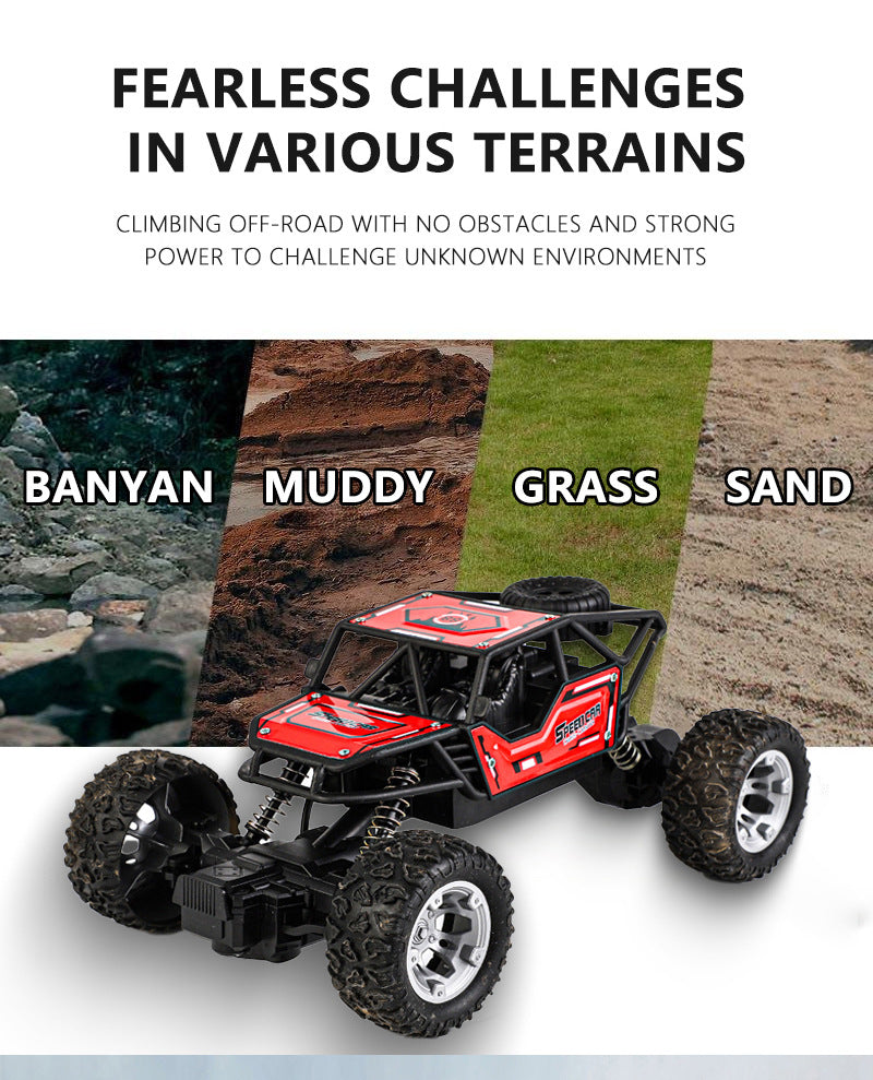 RC remote control alloy off-road vehicle, high-speed four-wheel drive climbing car, electrically powered large-footature car, children's toy racing car
