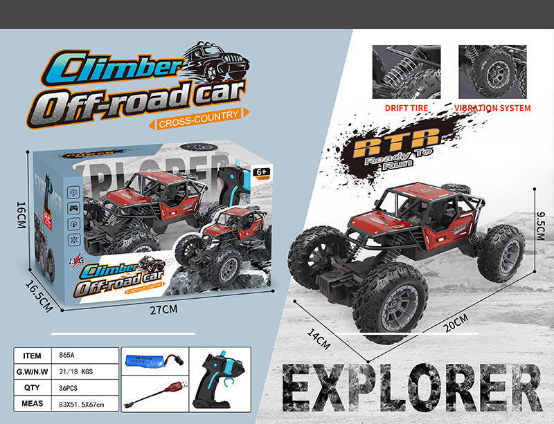 RC remote control alloy off-road vehicle, high-speed four-wheel drive climbing car, electrically powered large-footature car, children's toy racing car