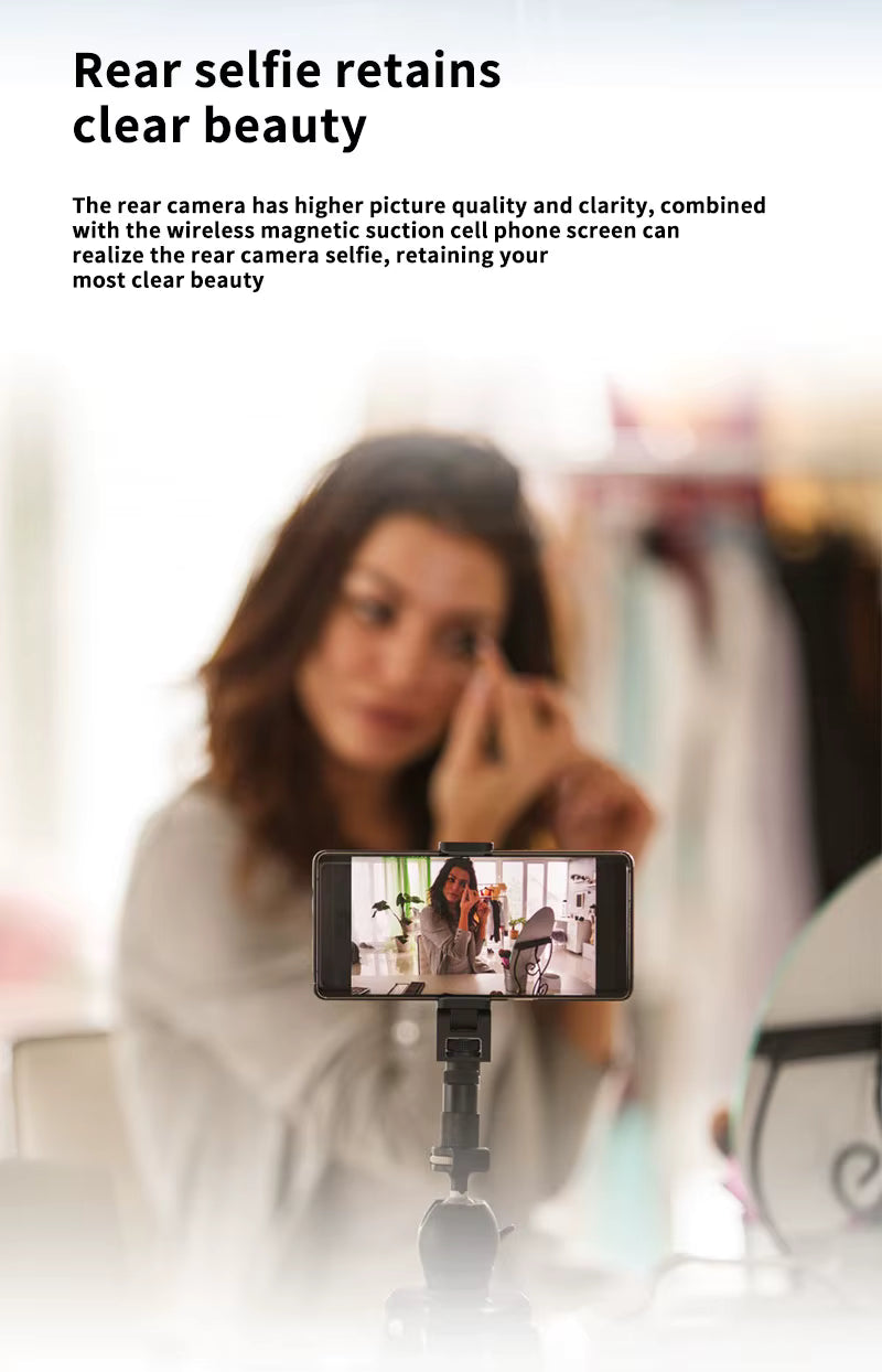 Mobile selfie wireless screen sharing device suitable for selfie live streaming, rear camera, rear selfie magnetic screen sharing device